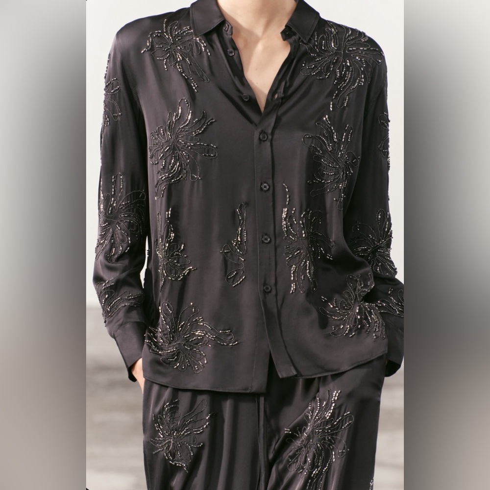 NWT ZARA ZW Collection Embroidered Beaded Shirt